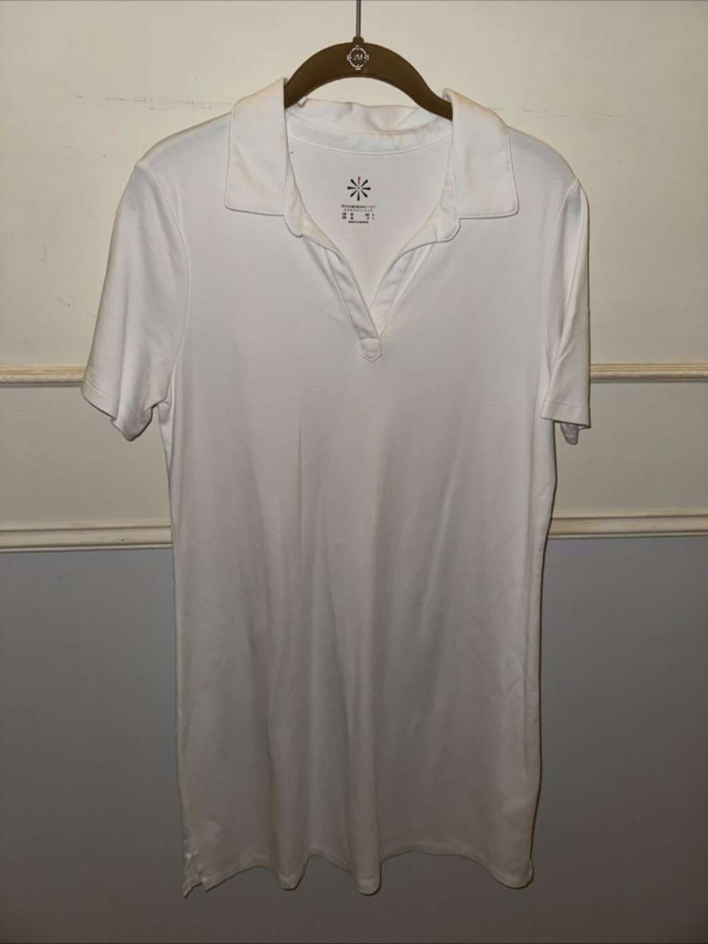 Isaac Mizrahi Live! Women's Short Sleeve Collar V Neck Polo Dress White Medium